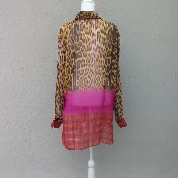 Mishca Blouse Women's Size XL Pink Beige Animal Print Long Sleeve Sheer Preppy - Picture 3 of 6